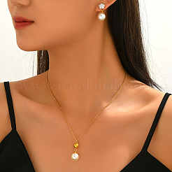 Round Plastic Imitation Pearl Earrings & Pendant Necklaces Sets for Women&nbsp;SY8055