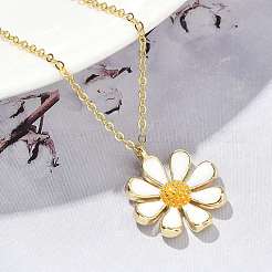 Brass White Enamel Flower Pendant Necklaces for Women&nbsp;NJEW-S449-07G