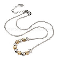 Duo Tone 304 Stainless Steel Micro Pave Clear Cubic Zirconia Beaded Pendant Flat Snake Chain Necklaces&nbsp;SA-CBAB122-01A