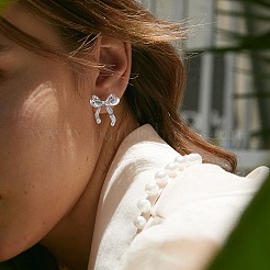 1 Pair Bowknot Brass Stud Earrings for Women&nbsp;EJEW-SZ0002-03P