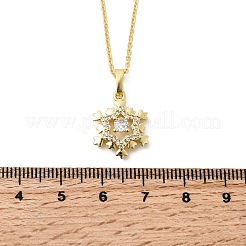 Christmas Snowflake Brass Micro Pave Cubic Zirconia Pendants Necklaces&nbsp;NJEW-L468-01G-A01
