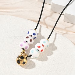 Sports 304 Stainless Steel Enamel Football Pendant Black Waxed Cord Necklaces&nbsp;SA-CBA5F92-02G