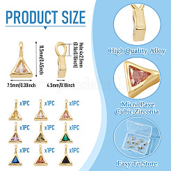9Pcs 9 Colors Triangle Brass Micro Pave Cubic Zirconia Charms&nbsp;KK-TA0008-27