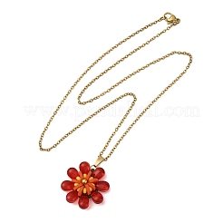 6Pcs 6 Colors Glass & Handmade Polymer Clay & Glass Seed Beaded Flower Pendant 304 Stainless Steel Cable Chain Necklaces&nbsp;NJEW-MZ00119