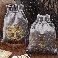 2Pcs 2 Styles Rectangle Gold Stamping Velvet Tarot Storage Drawstring Bags for Divination&nbsp;ABAG-CN0001-54