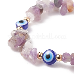 Natural Amethyst Chips & Resin Evil Eye Braided Bead Bracelet&nbsp;BJEW-JB08495-04