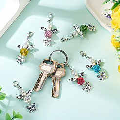 6Pcs 6 Colors Angel & Butterfly Alloy Beaded & Polymer Clay Pave Rhinestone Beaded Pendant Decoration&nbsp;HJEW-TA00339