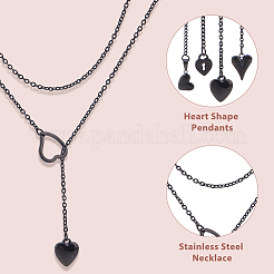 4Pcs 4 Styles 304 Stainless Steel Heart Pendant Lariat Neclaces for Women&nbsp;NJEW-HS00025