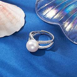 Round Natural Pearl Adjustable Rings&nbsp;RJEW-P113-09P