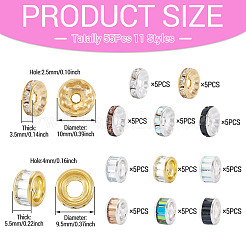 55Pcs 11 Styles Alloy Glass & Iron Rhinestone Spacer Beads&nbsp;FIND-TA0008-70C