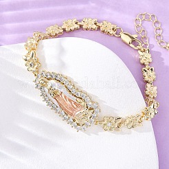 Brass Micro Pave Clear Cubic Zirconia Flower Link Bracelets for Women&nbsp;BJEW-U044-03A-G