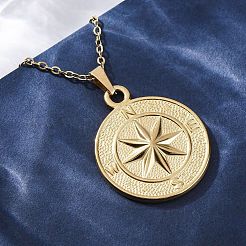 Compass 304 Stainless Steel Pendant Necklaces&nbsp;NJEW-M096-19G