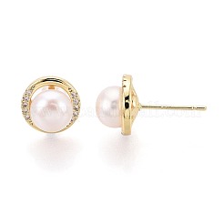 Half Round Brass Micro Pave Clear Cubic Zirconia Stud Earrings&nbsp;PEAR-N017-07I