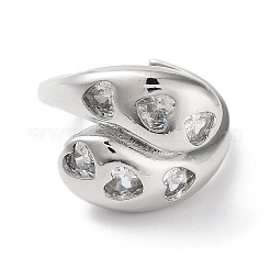 Brass with Cubic Zirconia Open Cuff Rings&nbsp;RJEW-K255-02P