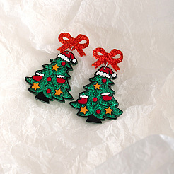 Christmas Tree with Bowknot Acrylic Dangle Stud Earrings&nbsp;FS-WGFA79E-01