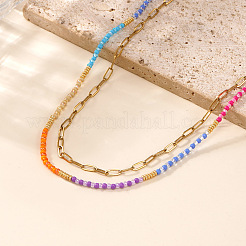 Stainless Steel & Brass & Colorful Resin Beaded Double-layer Necklaces for Women&nbsp;SE1953