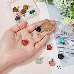 15Pcs 15 Styles Heart Gemstone Pendants&nbsp;G-FI0001-34