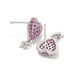 Rack Plating Brass Micro Pave Hot Pink Cubic Zirconia Stud Earring Finding&nbsp;EJEW-C102-05P-02A