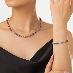 201 Stainless Steel Enamel Cable Chain Bracelets & Necklaces Sets for Women&nbsp;PT7078