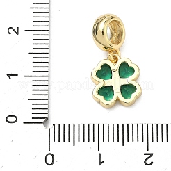 Saint Patrick's Day Brass Pave Cubic Zirconia Shamrock European Dangle Charms&nbsp;KK-P345-04G