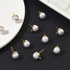 SHEGRACE Brass ABS Imitation Pearl Half Round Stud Earring Findings&nbsp;XGR0100G-119G