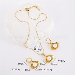 Shell Shape 304 Stainless Steel Hoop Earrings & Pendant Necklaces Sets&nbsp;HT5735-3