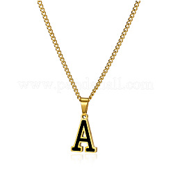 304 Stainless Steel Black Enamel Initial Pendant Twisted Chain Necklaces&nbsp;WG978E8-01