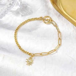Sun Brass Clear Cubic Zirconia Charm Bracelets&nbsp;BJEW-JB10392-01