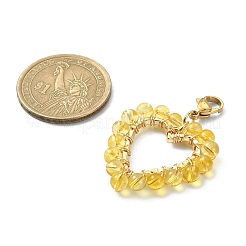 Wire Wrapping Natural Gemstone Heart Pendant Decorations with 304 Stainless Steel Lobster Claw Clasps&nbsp;HJEW-TA00044