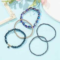 5Pcs 5 Style Glass & Lampwork Evil Eye Stretch Bracelets Set&nbsp;BJEW-JB09619-01