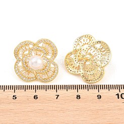 Valentine's Day Flower Brass Micro Pave Clear Cubic Zirconia Stud Earrings&nbsp;EJEW-T051-03G