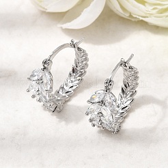 Leaf Brass Micro Pave Cubic Zirconia Hoop Earrings&nbsp;EJEW-P333-03P