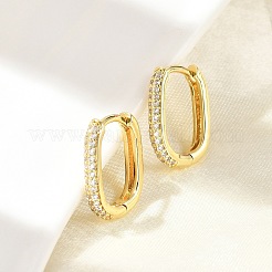 Oval Brass Micro Pave Clear Cubic Zirconia Hoop Earrings&nbsp;EJEW-D311-141G