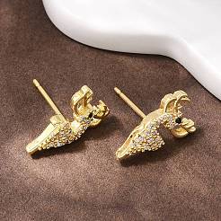 Brass Micro Pave Clear Cubic Zirconia Deer Stud Earrings&nbsp;EJEW-F400-27B-G