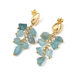 Brass with Raw Rough Natural Aquamarine Beads Stud Dangle Earrings&nbsp;EJEW-JE07474-02