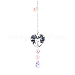 Wire Wrapped Natural Lapis Lazuli Heart with Tree of Life Pendant Decorations&nbsp;HJEW-K046-02P-08