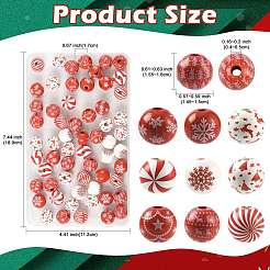 60Pcs 10 Styles Christmas Printed Schima Wood European Beads&nbsp;WOOD-FS0002-48