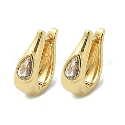 Teardrop Brass Micro Pave Clear Cubic Zirconia Hoop Earrings&nbsp;EJEW-D311-109G