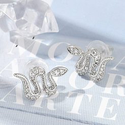 Brass Micro Pave Clear Cubic Zirconia Stud Earrings&nbsp;EJEW-P301-17P