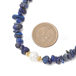 White Round Shell Pearl and Natural Lapis Lazuli Chip Beaded Necklaces&nbsp;NJEW-JN05740-02