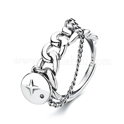 Flat Round Curb Chain 925 Sterling Silver Adjustable Finger Rings for Women&nbsp;FS-WG6366E-01