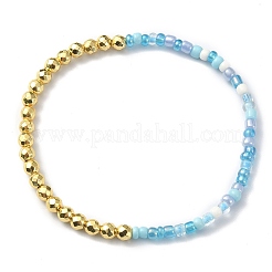 Non-magnetic Synthetic Hematite & Glass Seed Beaded Stretch Bracelet&nbsp;BJEW-JB09455