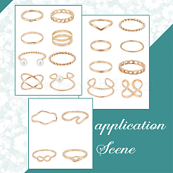 2 Sets 2 Styles Plastic Imitation Pearl Open Cuff Rings Set&nbsp;RJEW-AN0001-07