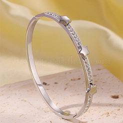 304 Stainless Steel & Crystal Rhinestone Hinged Bangles for Women&nbsp;WG2CEEC-02