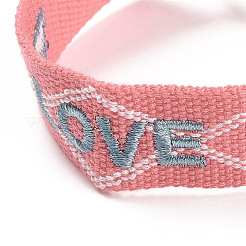 Word Love Polycotton(Polyester Cotton) Braided Bracelet with Tassel Charm&nbsp;LS-BJEW-F429-06