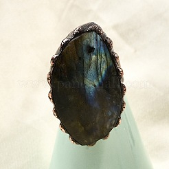 Natural Labradorite and Brass Cuff Rings&nbsp;RJEW-Q025-01A
