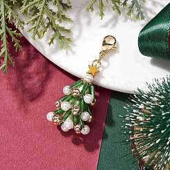 Christmas Tree Glass & Shell Pearl Pendant Decorations&nbsp;HJEW-TA00182-01