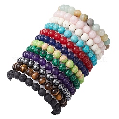 12Pcs 12 Styles 8mm Mixed Gemstone Round Beaded Stretch Bracelets Sets&nbsp;BJEW-JB10929