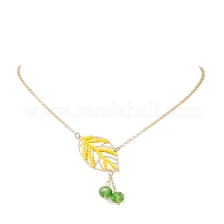 Handmade Glass Seed Beaded Leaf Shape Pendant Brass Cable Chain Necklaces for Women&nbsp;NJEW-MZ00127-03