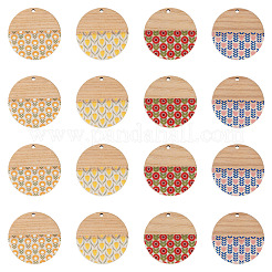 16Pcs 4 Colors Printed Resin & Wood Pendants&nbsp;WOOD-BT0001-13